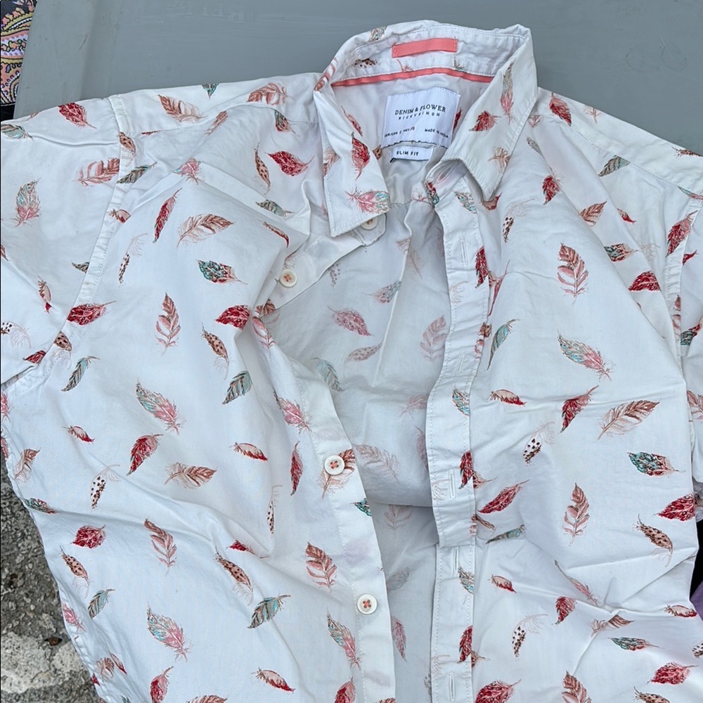 Denim & Flower White and Red Casual Button Down Shirt